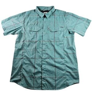 Columbia Short Sleeve Plaid Outdoor Shirt Men's Large Omni Shade Teal